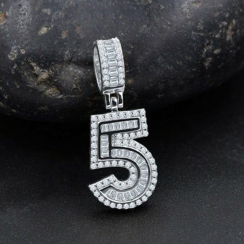 925 Sterling Silver Number Five CZ Pendant Necklace