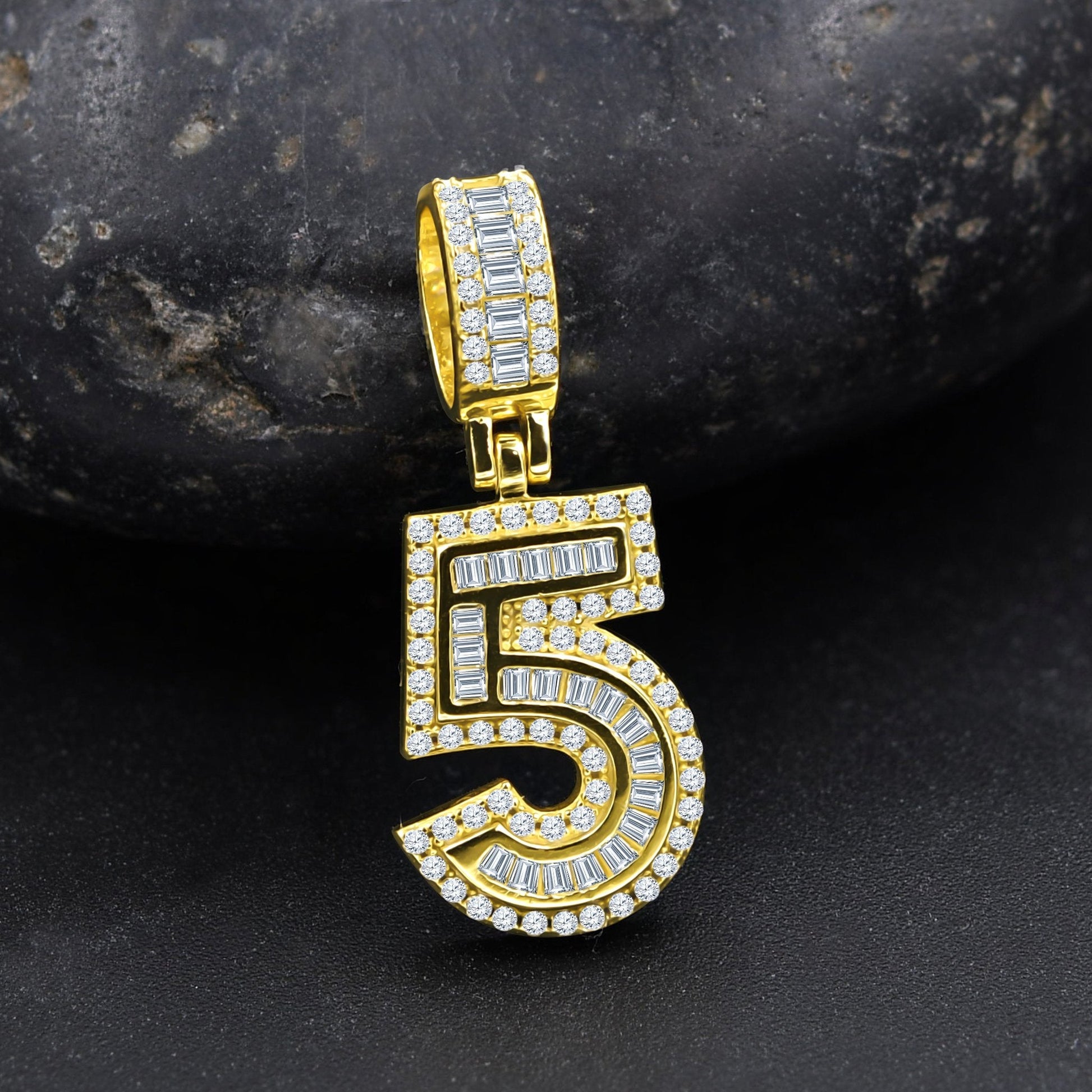 925 Sterling Silver Number Five CZ Pendant Necklace