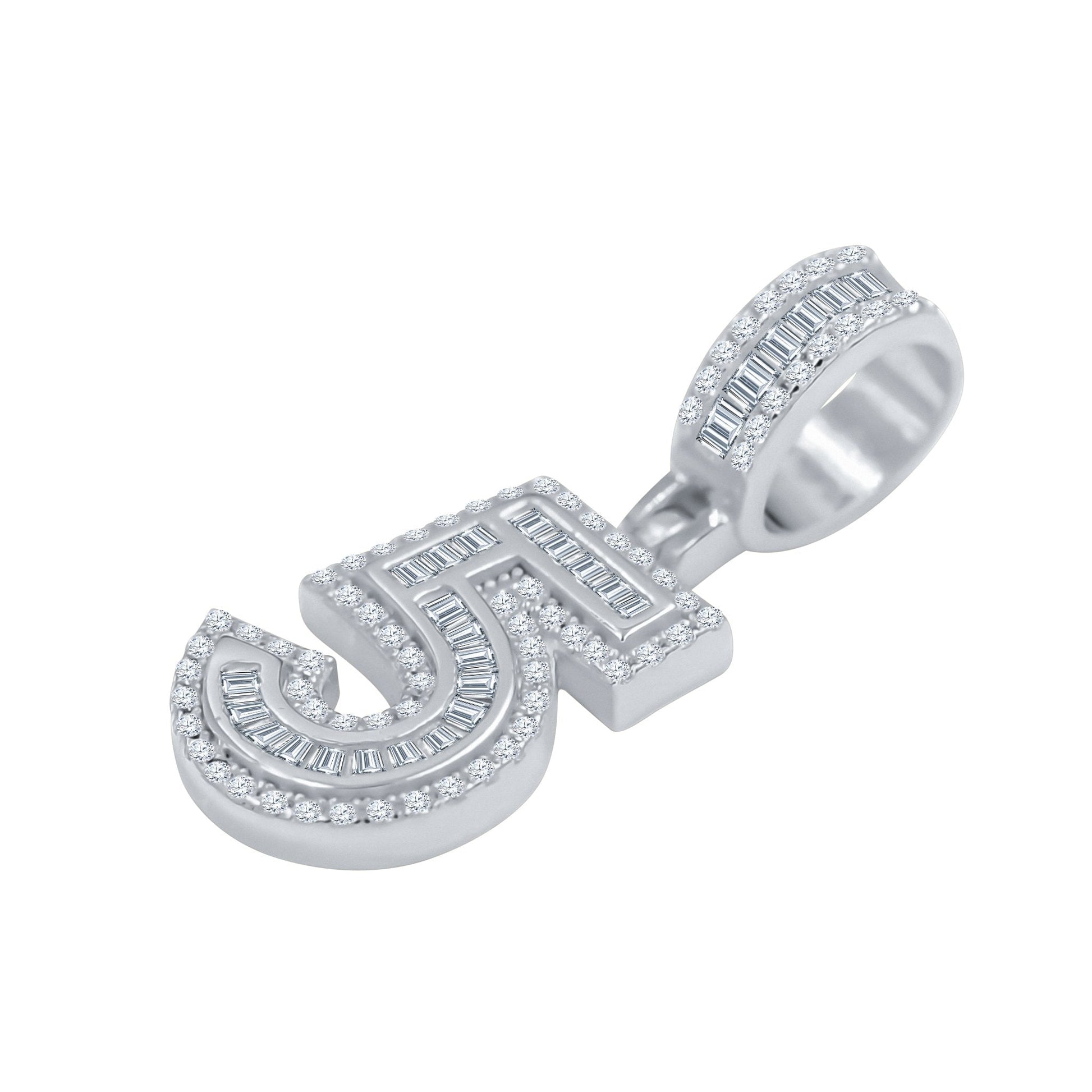 925 Sterling Silver Number Five CZ Pendant Necklace