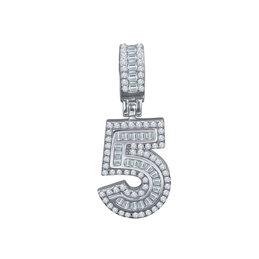 925 Sterling Silver Number Five CZ Pendant Necklace