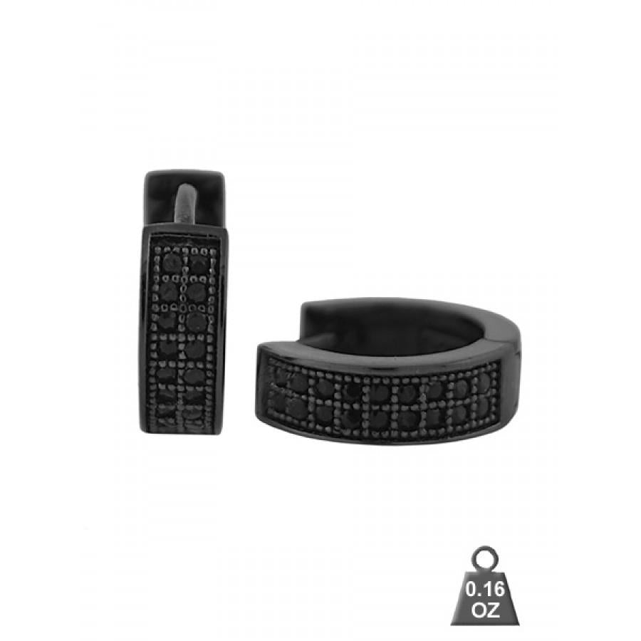 925 Sterling Silver Rectangular Black Pave Huggie Earrings