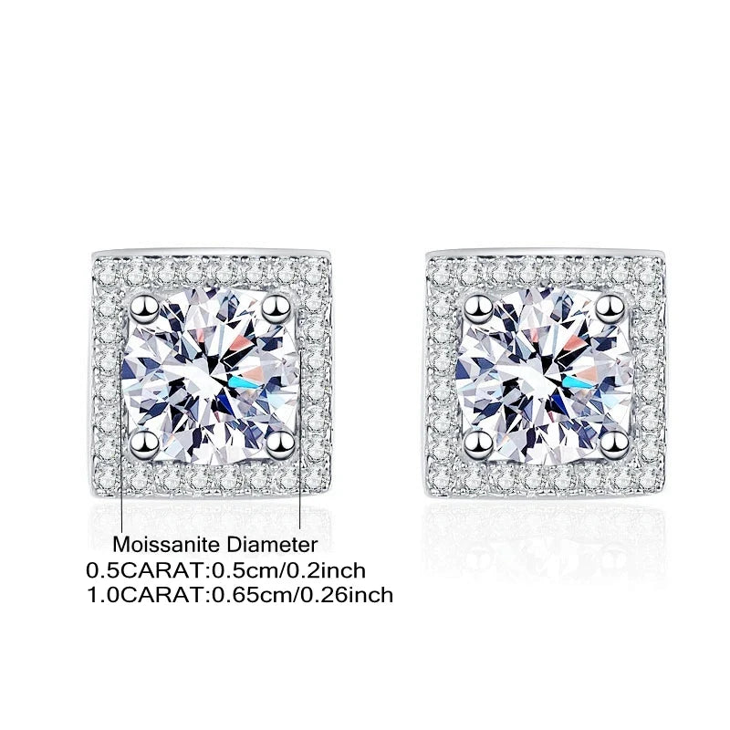 925 Sterling Silver Square Moissanite Stud Earrings 0.5-1 Ct Couples