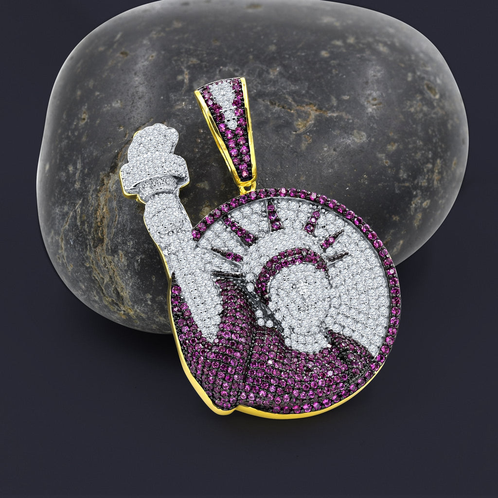 925 Sterling Silver Statue Of Liberty CZ Pave Pendant