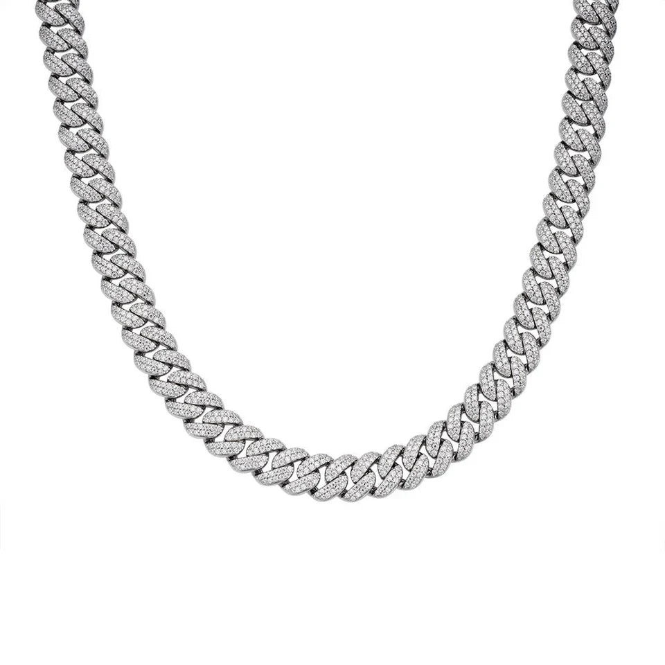 925 Silver Men’s 10mm Moissanite Cuban Link Necklace – 22"