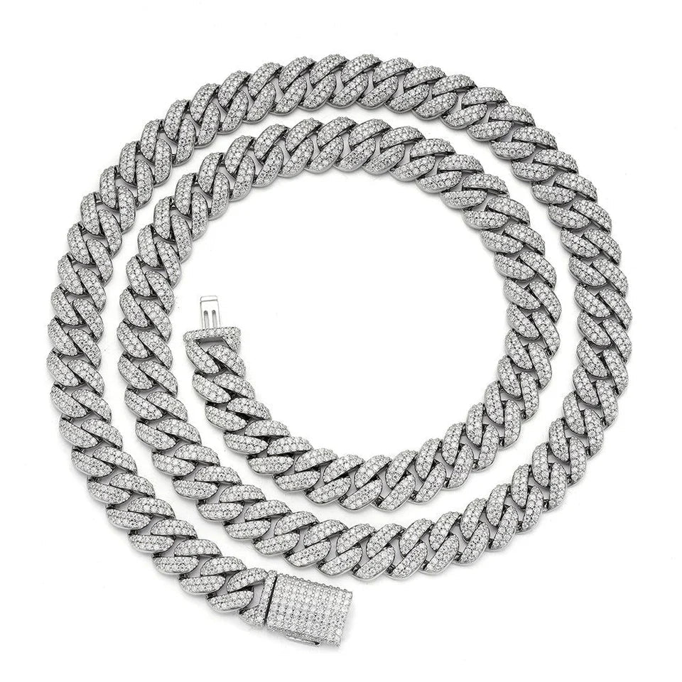 925 Silver Men’s 10mm Moissanite Cuban Link Necklace – 22"