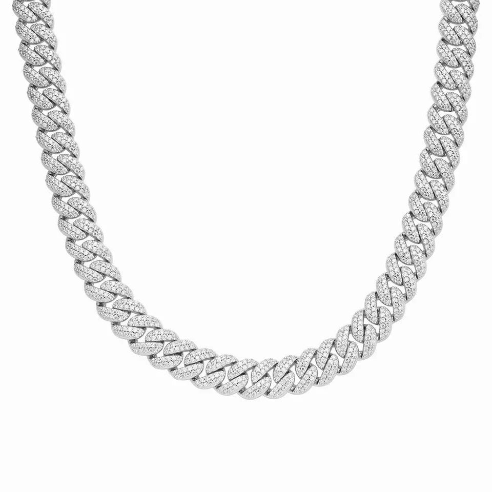 925 Silver Men’s 12mm Moissanite Miami Cuban Link Necklace – 22"