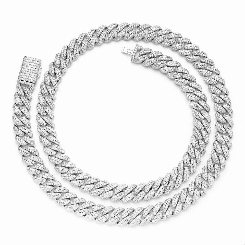 925 Silver Men’s 12mm Moissanite Miami Cuban Link Necklace – 22"