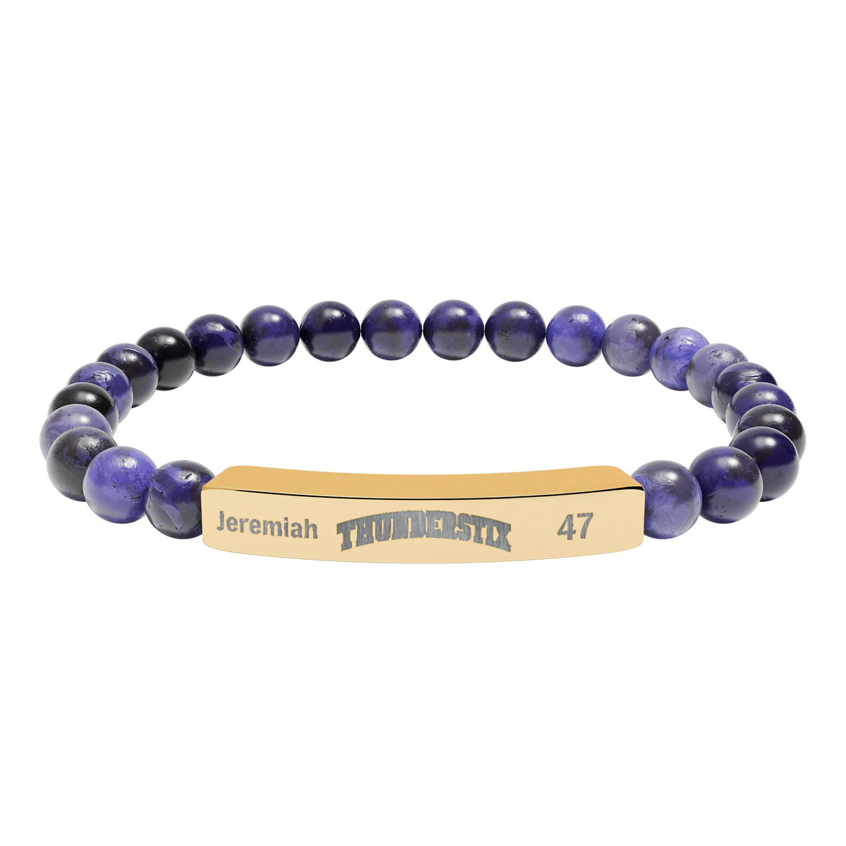 Natural Stone Stretch Bar Bracelet (Engraving - Thundersticks) Personalization Avail (Player Name and #)