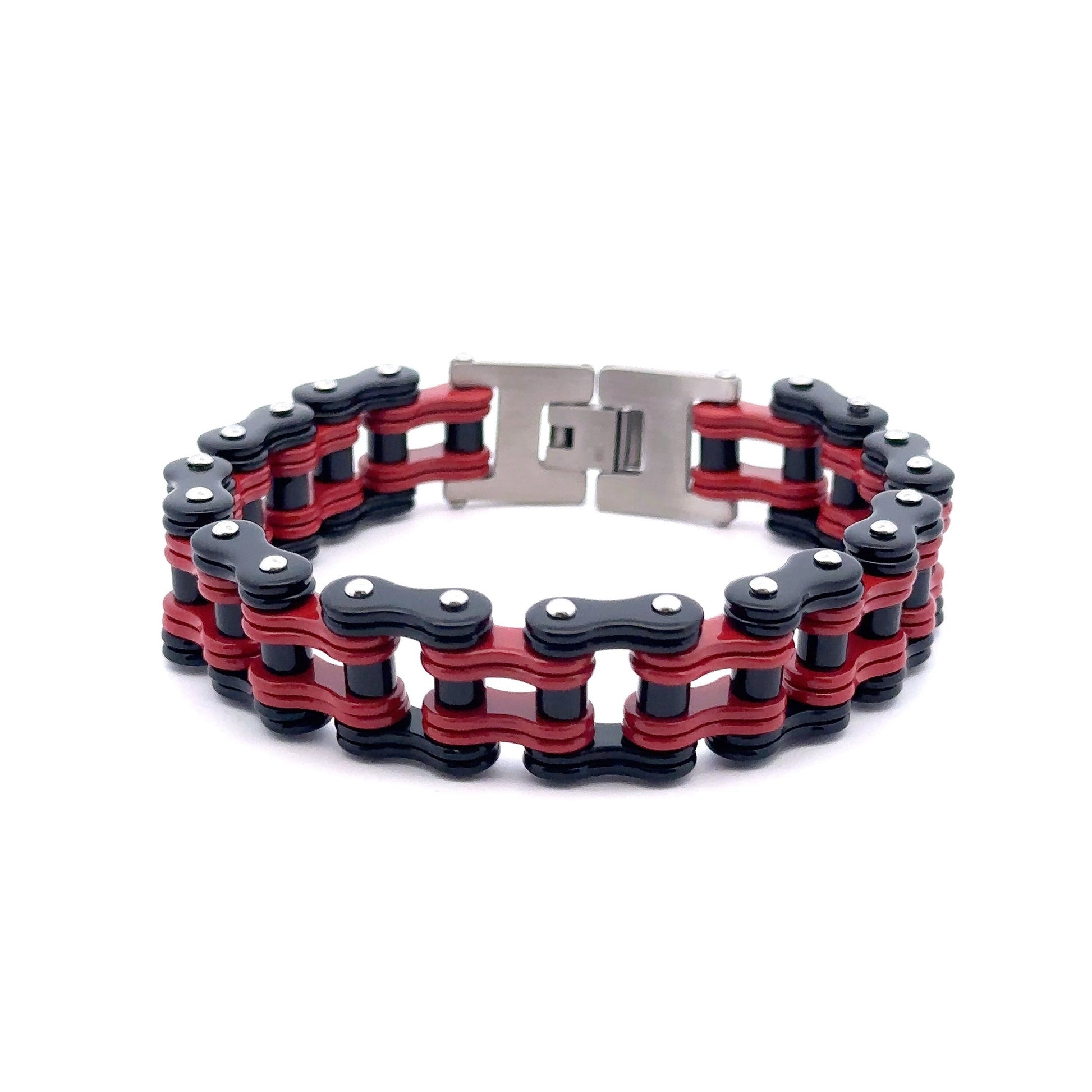 Stainless Steel Red Black Iced Out Bike Chain Bracelet