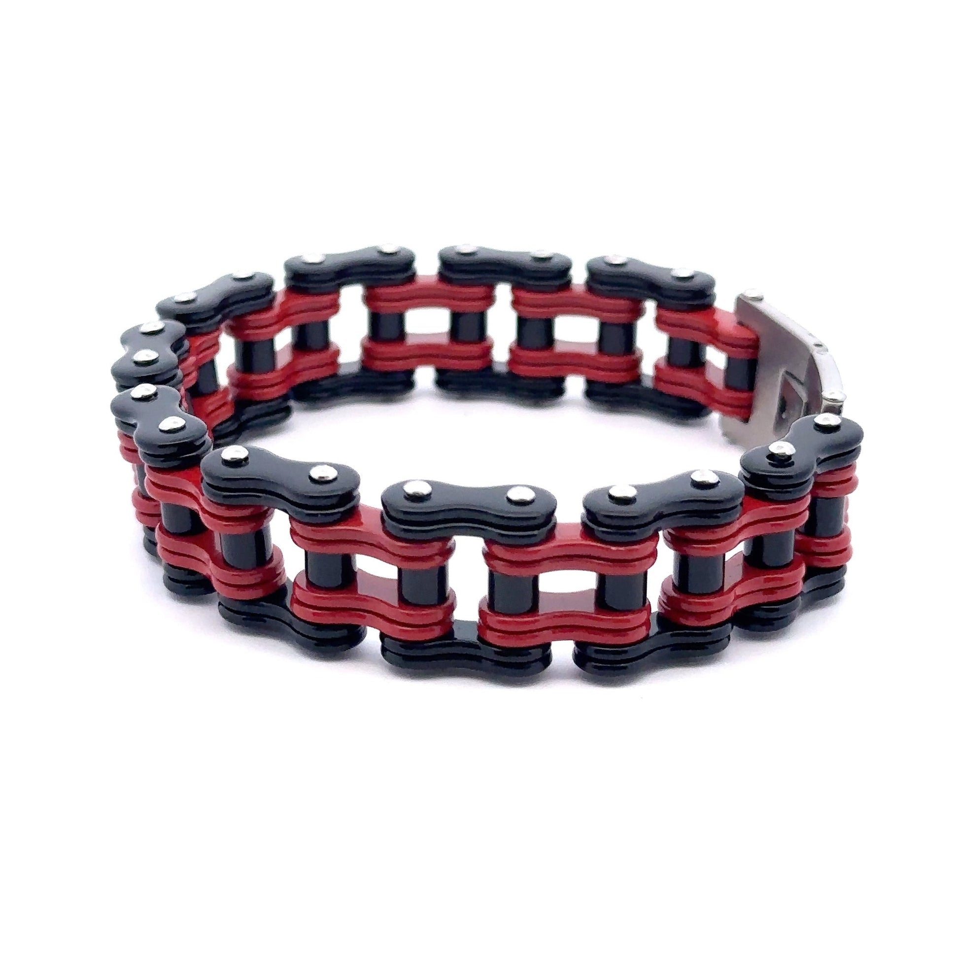Stainless Steel Red Black Iced Out Bike Chain Bracelet