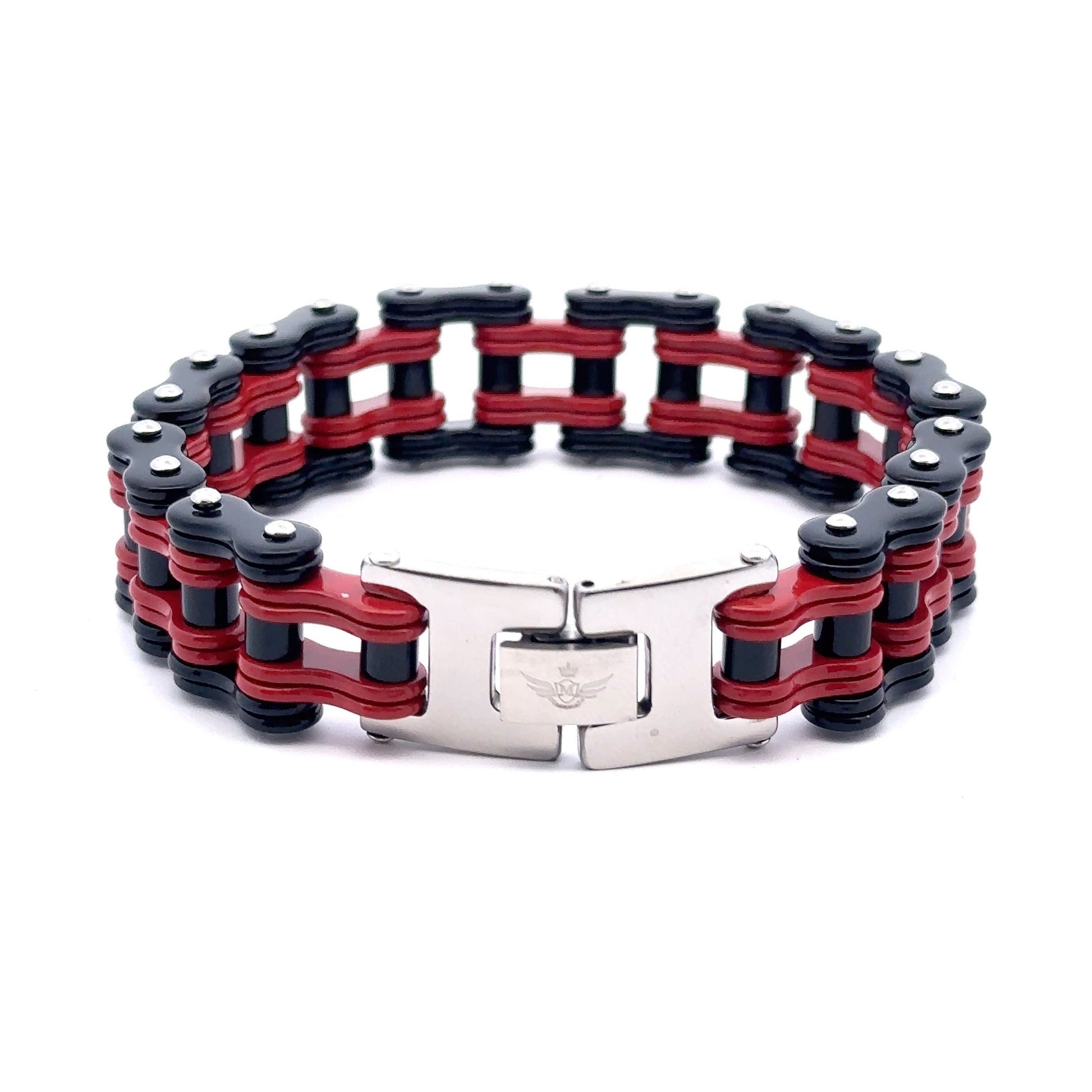 Stainless Steel Red Black Iced Out Bike Chain Bracelet