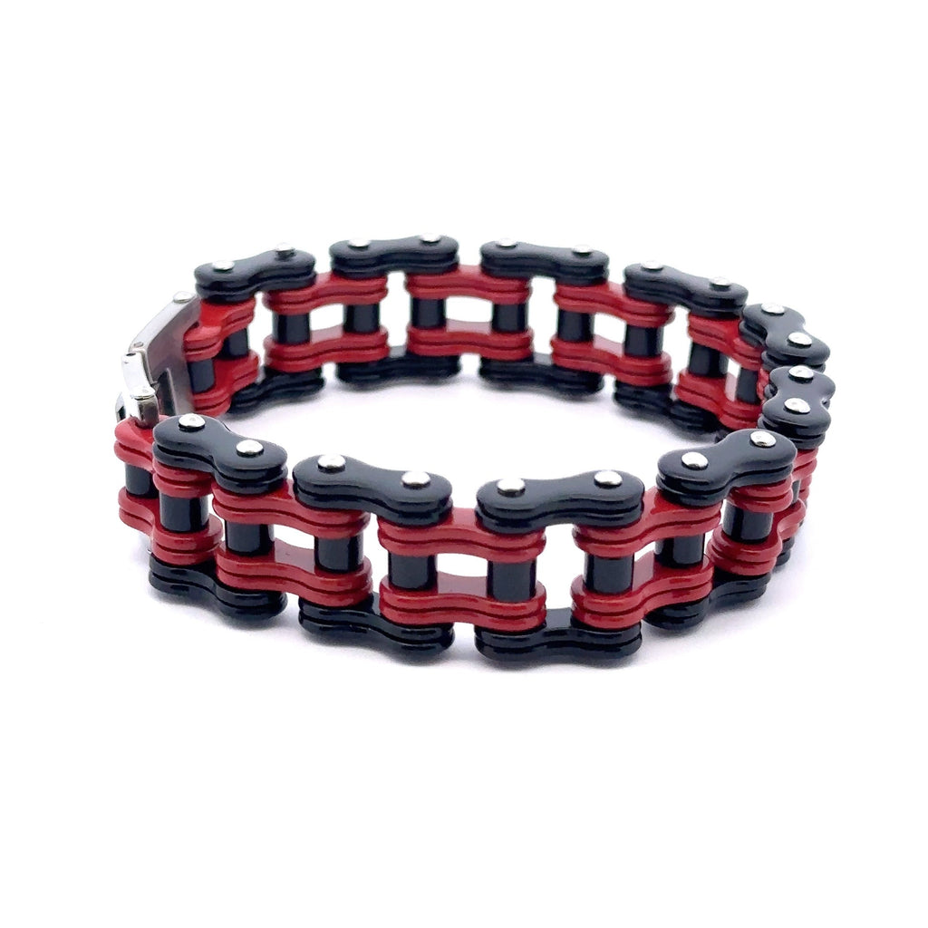Stainless Steel Red Black Iced Out Bike Chain Bracelet