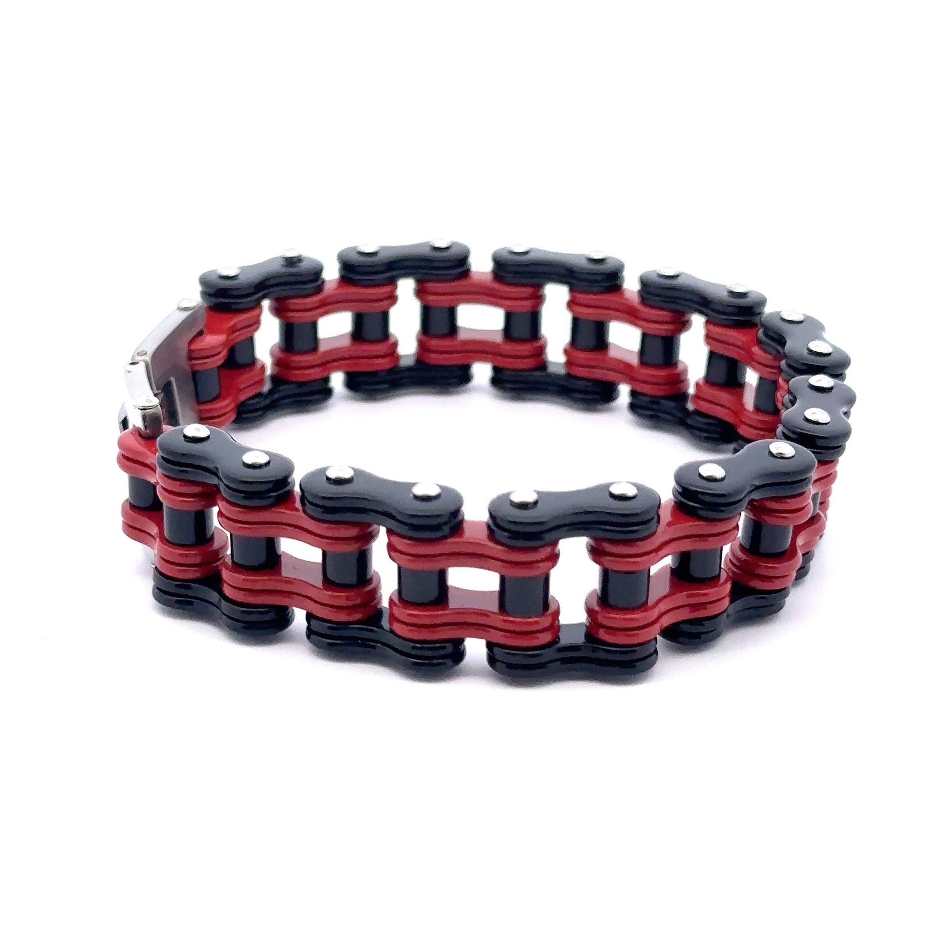 Stainless Steel Red Black Iced Out Bike Chain Bracelet
