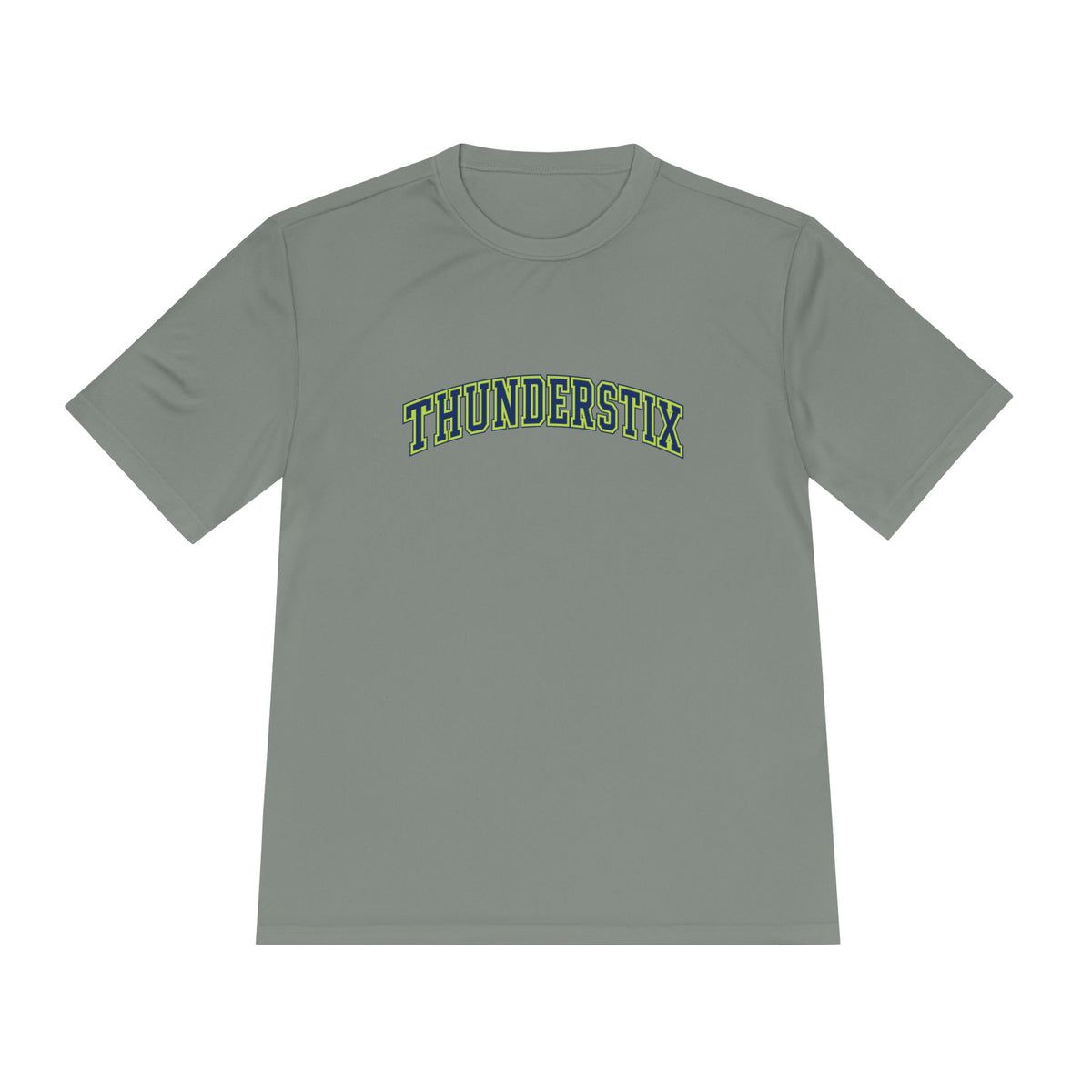 Thunderstix Athletic Tee — Yellow-Green Logo Moisture-Wicking Shirt