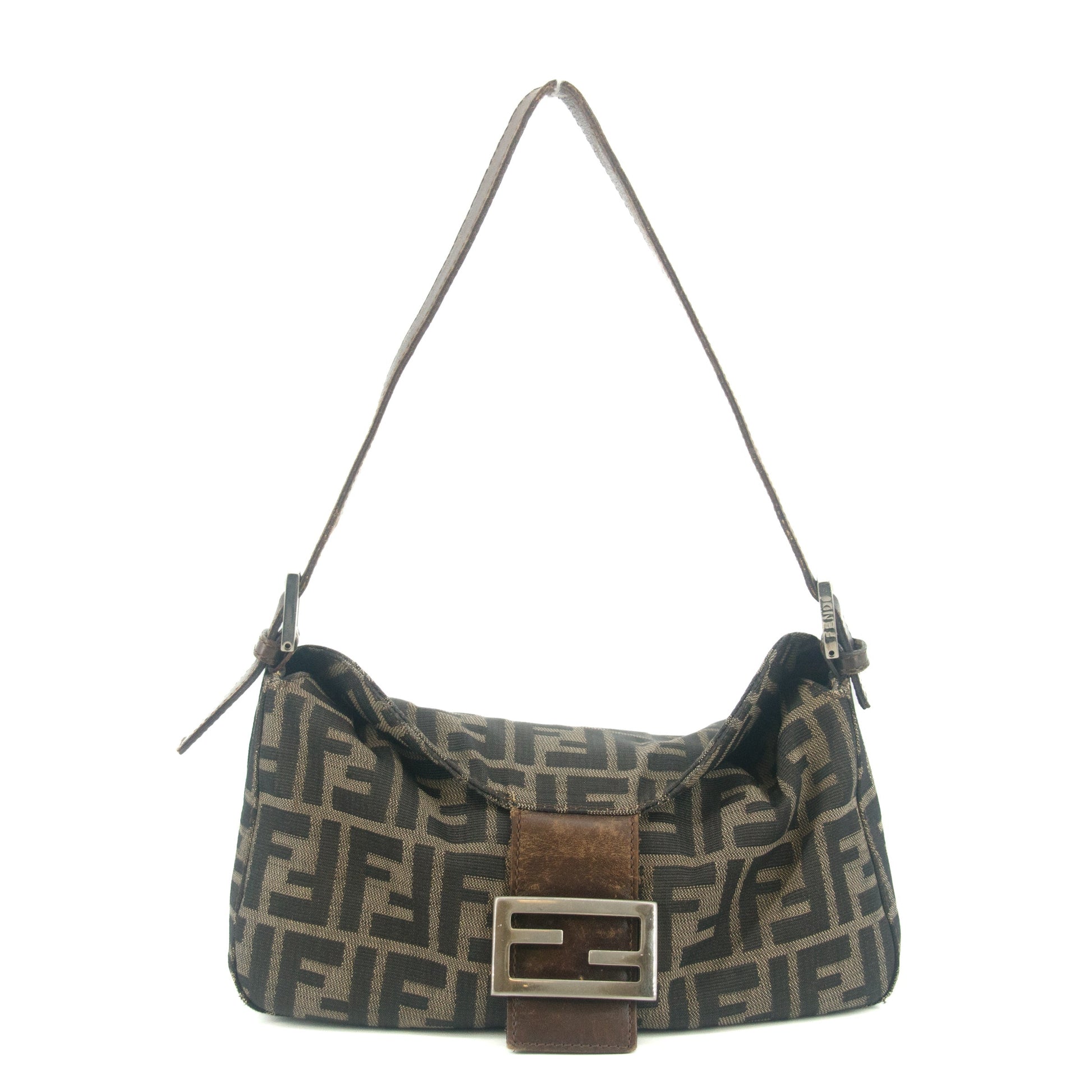Fendi Zucca Mamma Bucket Baguette Leather Handbag Tote #9419