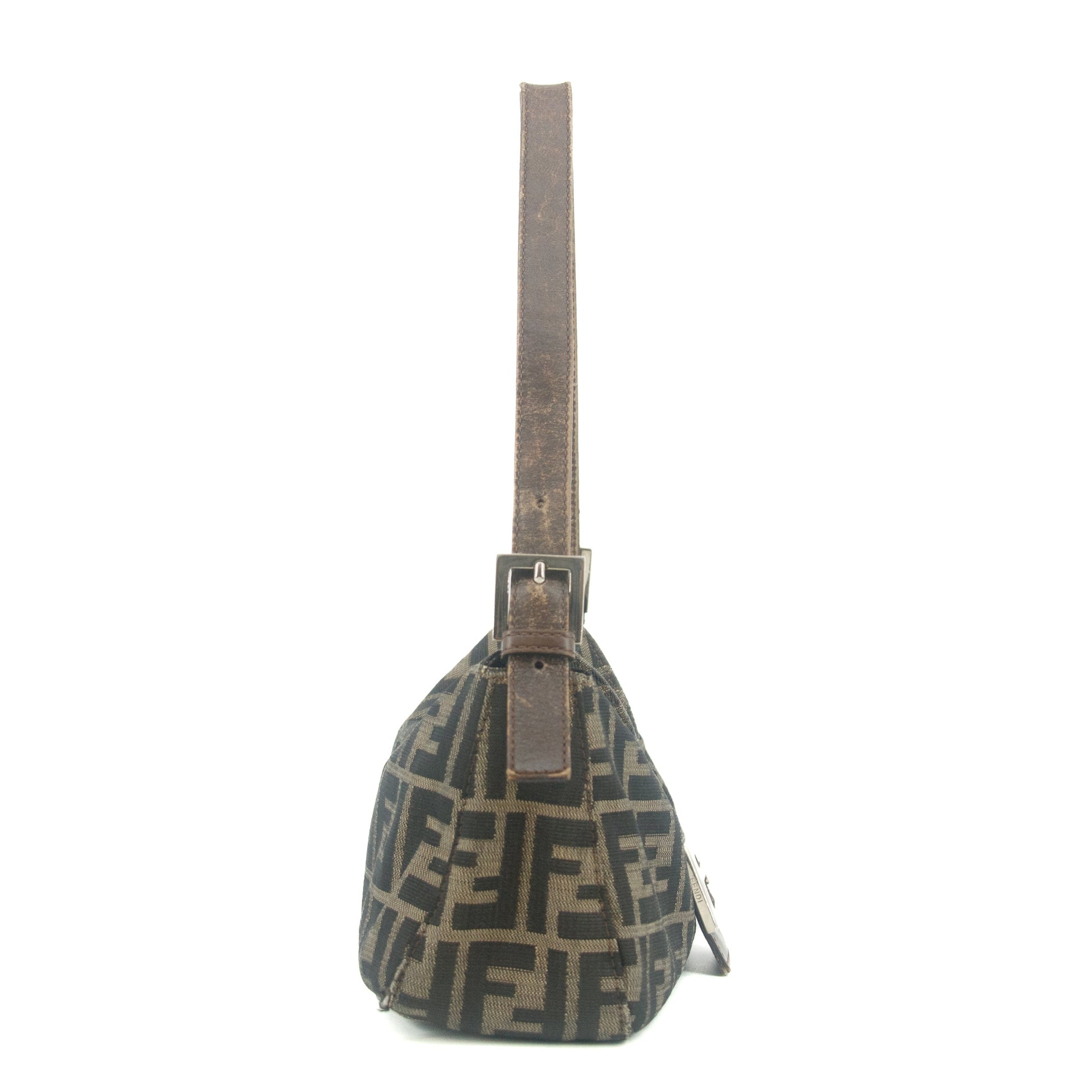 Fendi Zucca Mamma Bucket Baguette Leather Handbag Tote #9419