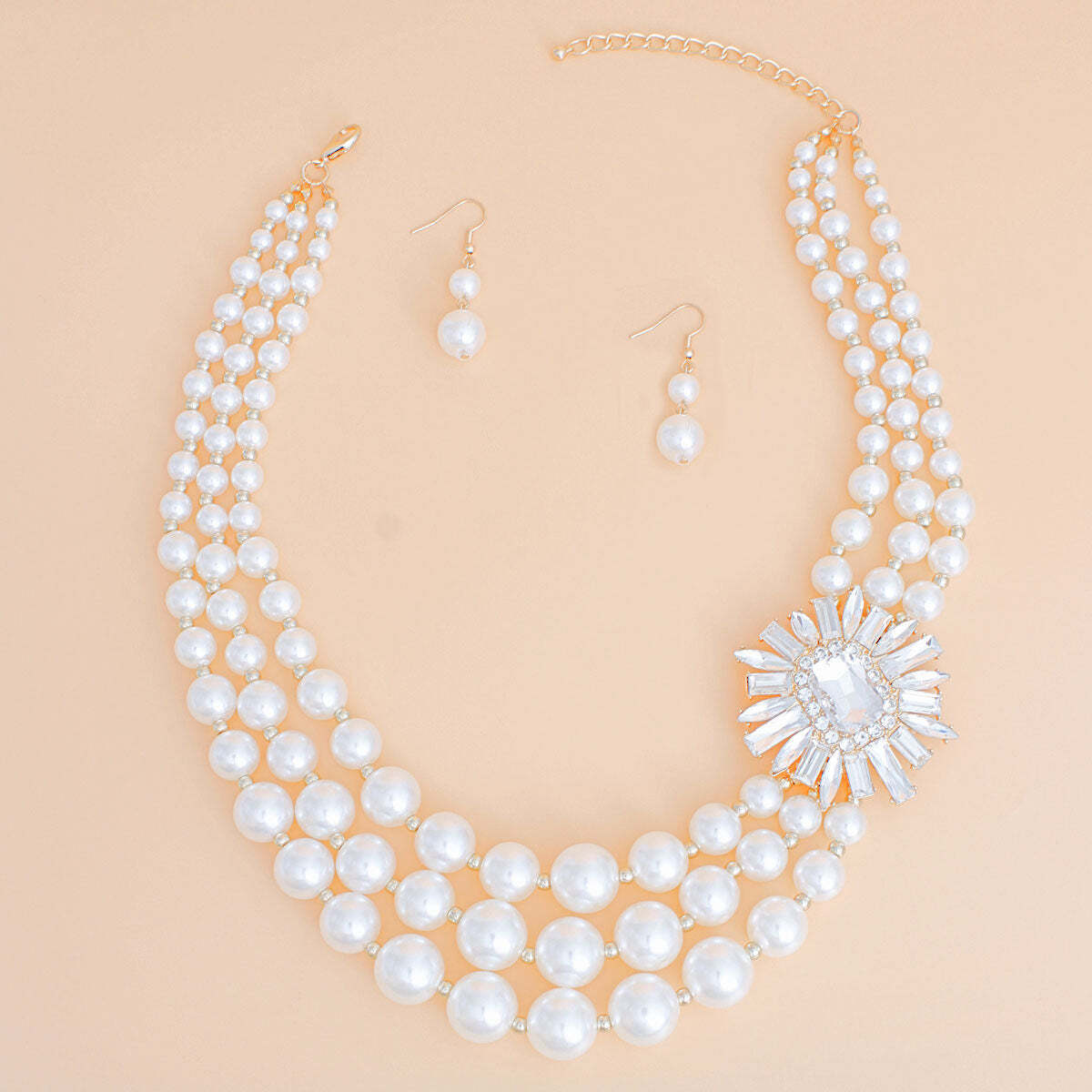 Pearl Necklace Cream Vintage Stone Set for Women