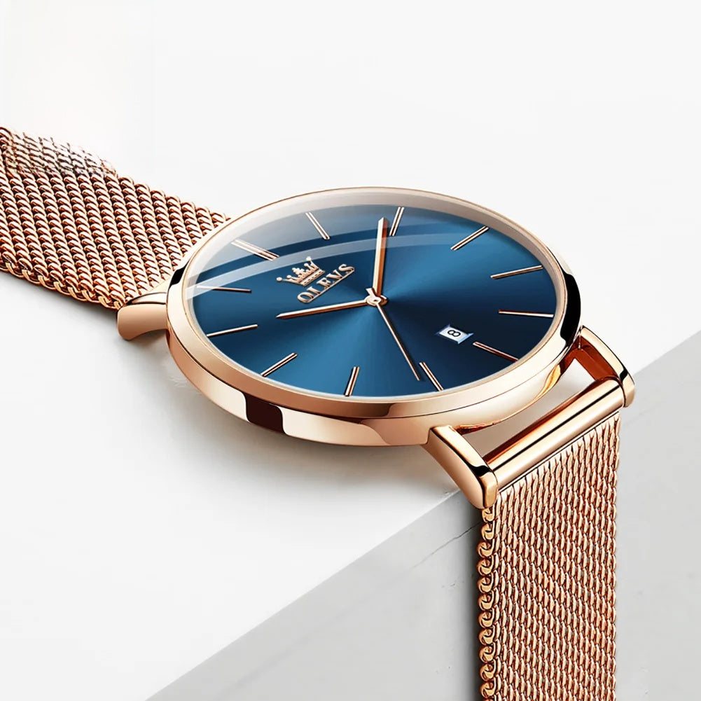 Women's Mesh Strap Watch Slim Quartz Date Luminous Steel