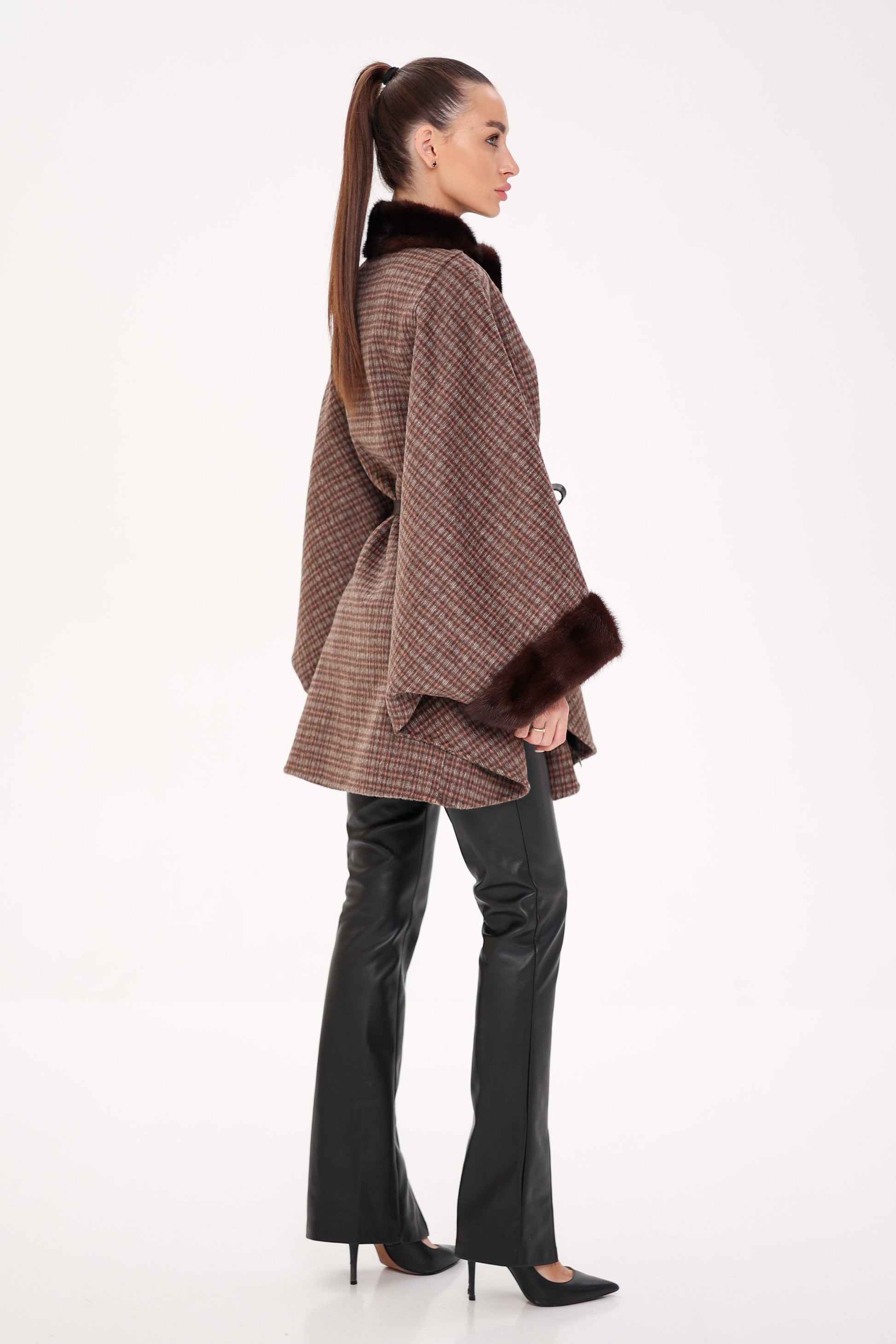 Genuine Scandinavian Mink Fur Double Face Wool Poncho