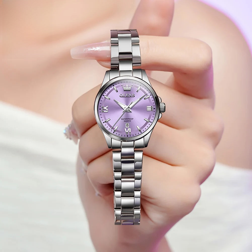 Women's Stainless Steel Watch Lavender Dial Calendar