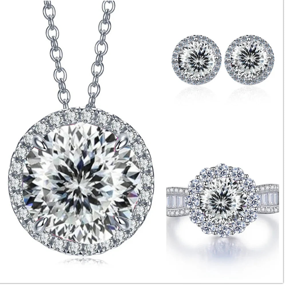9ct Moissanite 925 Sterling Silver Ring Earrings Necklace Jewelry Set Gift