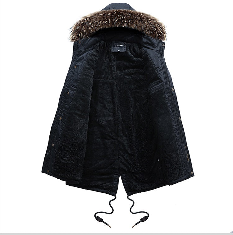 Men's Mid-length Cotton Coat With Big Fur Collar