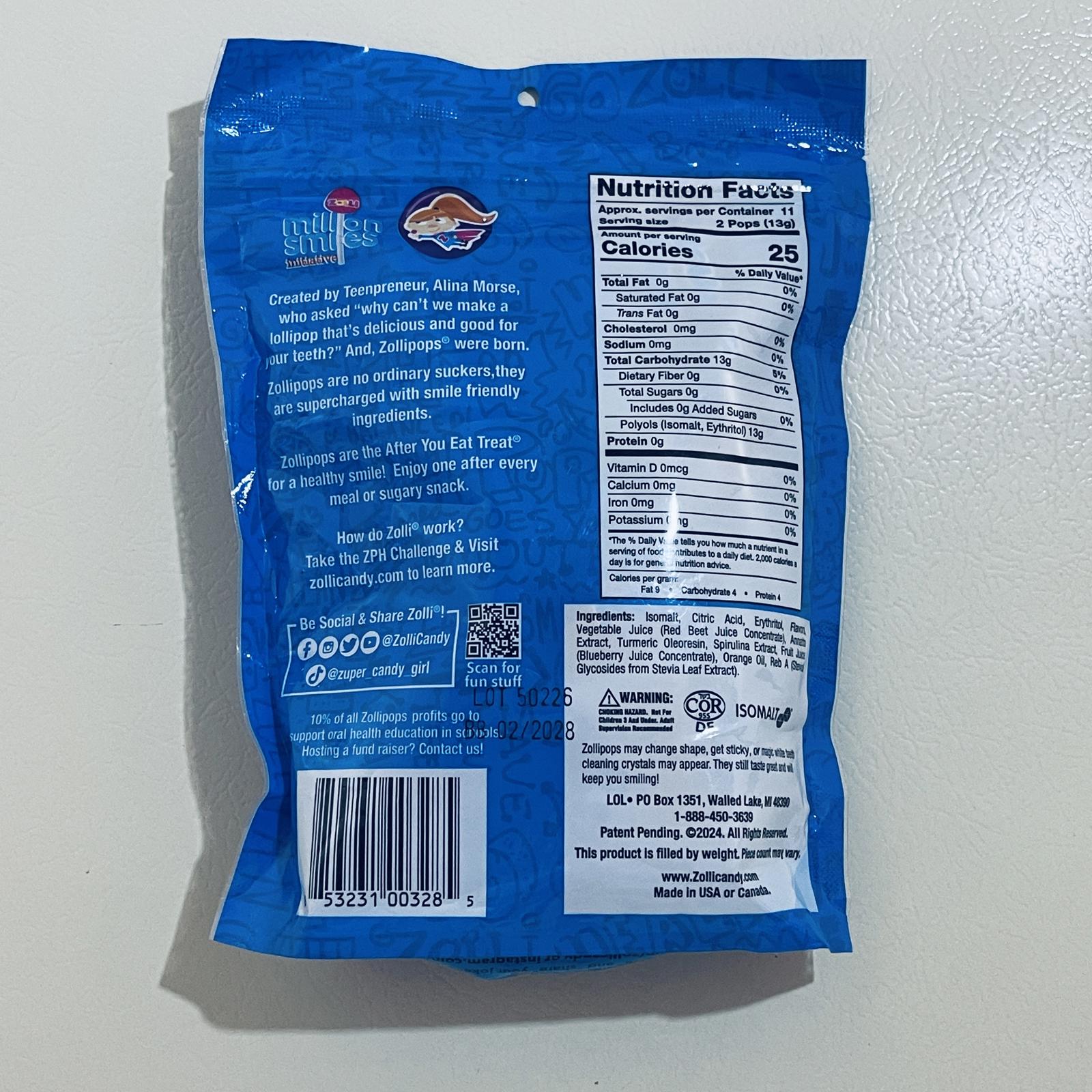 Zolli Pops The Clean Teeth Pops, 5.2 oz Pkg EXP 2/2028