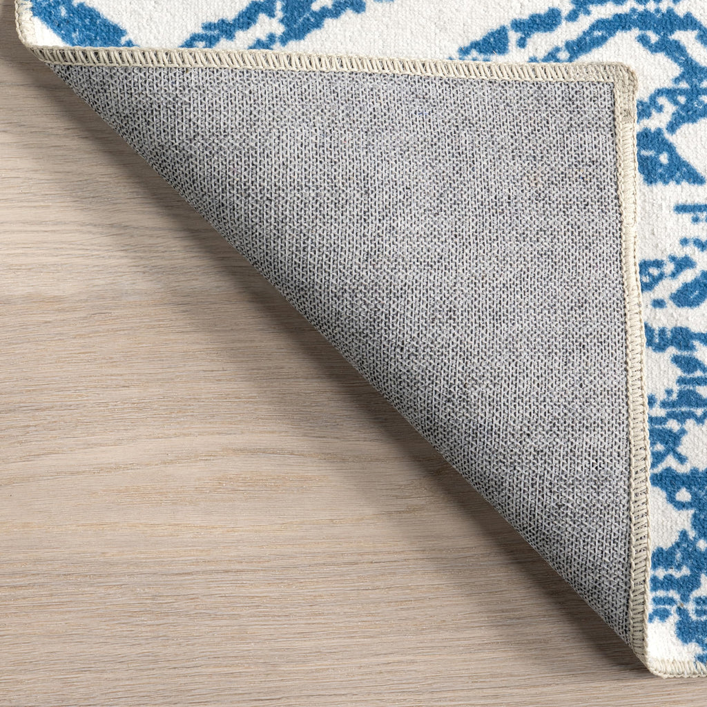 nuLOOM Rosanne Machine Washable Geometric Ultra Thin Runner Rug 2' 6" x 12' Blue