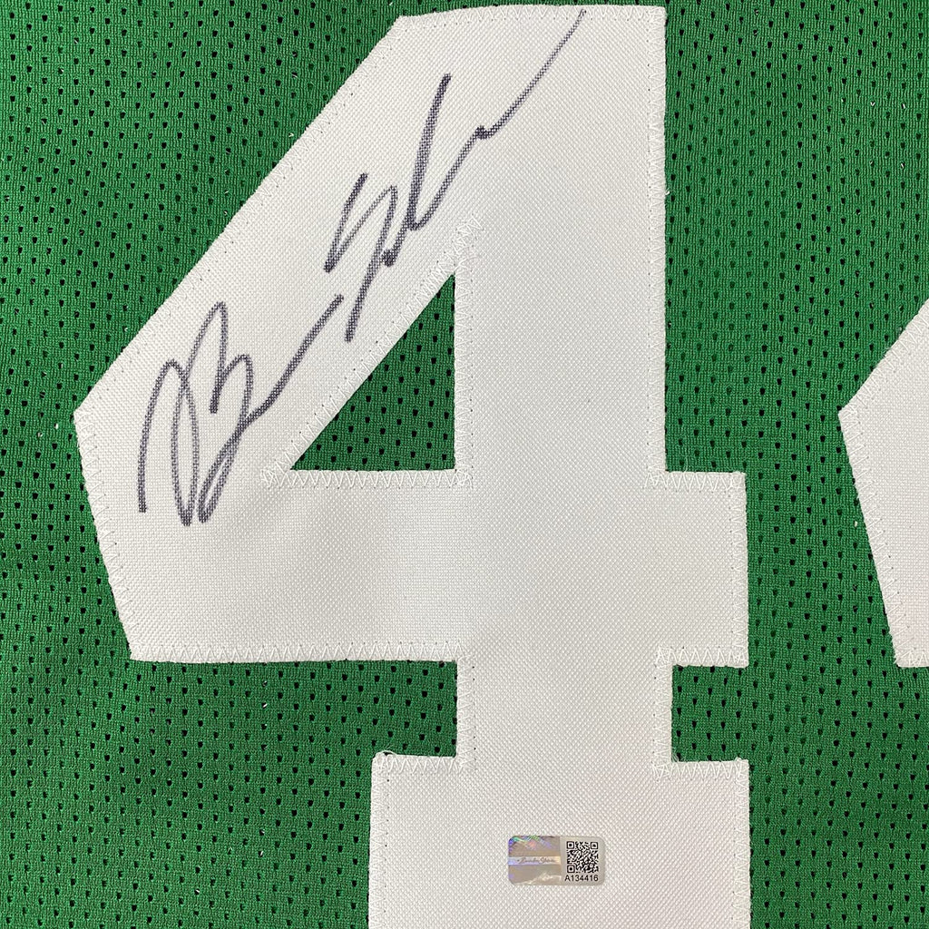 Framed Autographed/Signed Brian Scalabrine 35x39 Boston Green Basketball Jersey Steiner COA