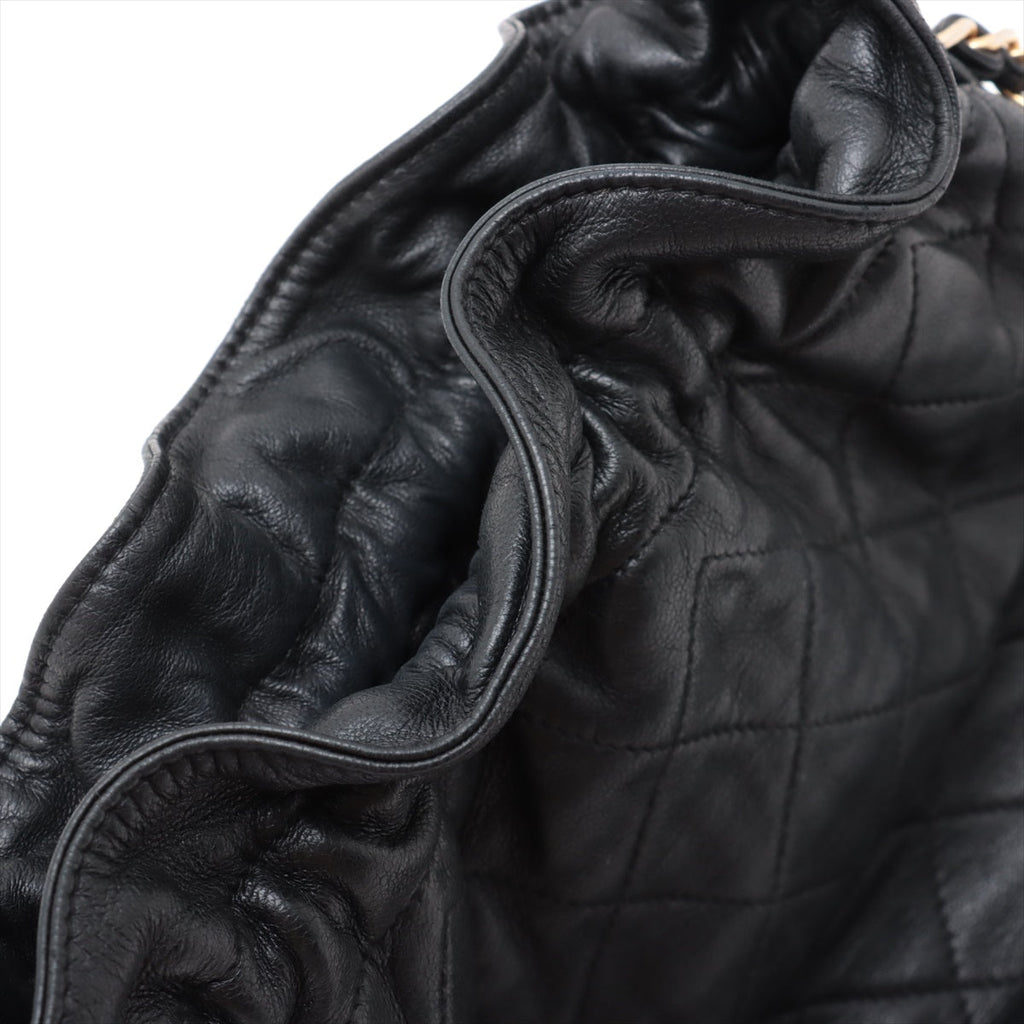 Chanel Matelasse Lambskin Drawstring Bucket Bag Black Gold Metal Fittings  #2505