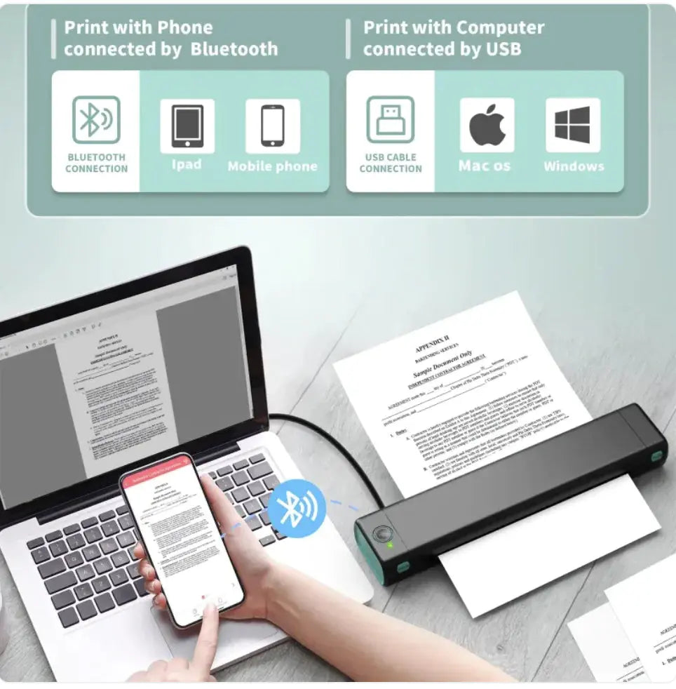 A4 Mobile Thermal Printer M08F - Bluetooth, Tattoo Paper Compatible