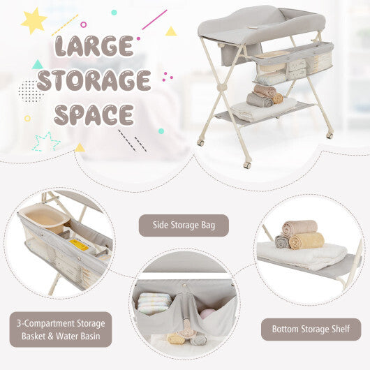 Baby Diaper Changing Table with Water Basin Wheel-Green
