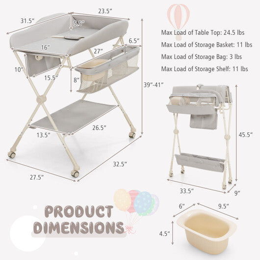 Baby Diaper Changing Table with Water Basin Wheel-Green