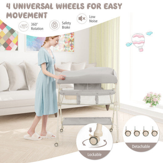 Baby Diaper Changing Table with Water Basin Wheel-Green