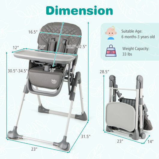 Foldable High Chair with Footrest and Detachable Tray-Beige