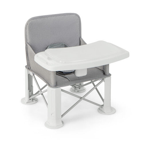 Portable Baby Booster Seat with Straps and Double Tray-Gray