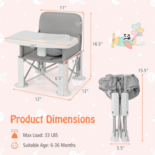 Portable Baby Booster Seat with Straps and Double Tray-Gray