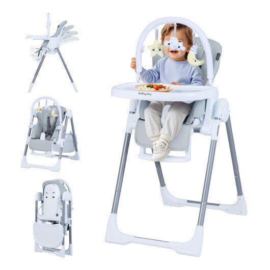Foldable Baby High Chair with Adjustable Height and Relining Seat-Dark Gray