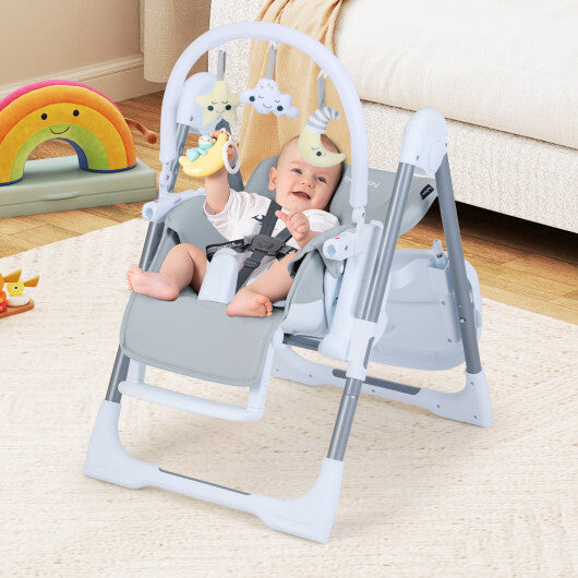Foldable Baby High Chair with Adjustable Height and Relining Seat-Dark Gray