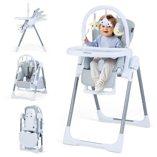 Foldable Baby High Chair with Adjustable Height and Relining Seat-Dark Gray