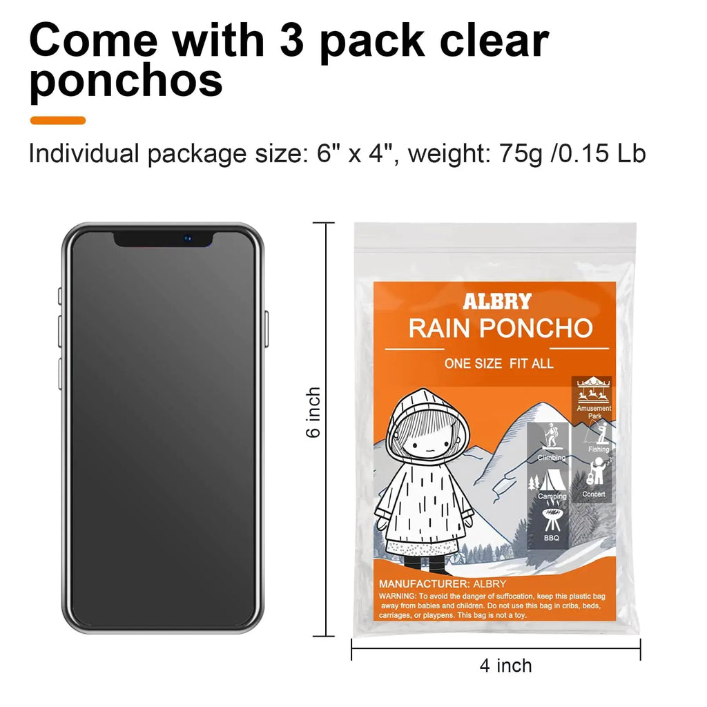 ALBRY Disposable Rain Ponchos  for Adults with Drawstring Hood - Emergency Rain Ponchos
