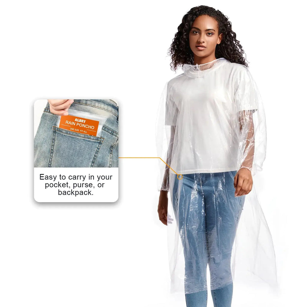 ALBRY Disposable Rain Ponchos  for Adults with Drawstring Hood - Emergency Rain Ponchos