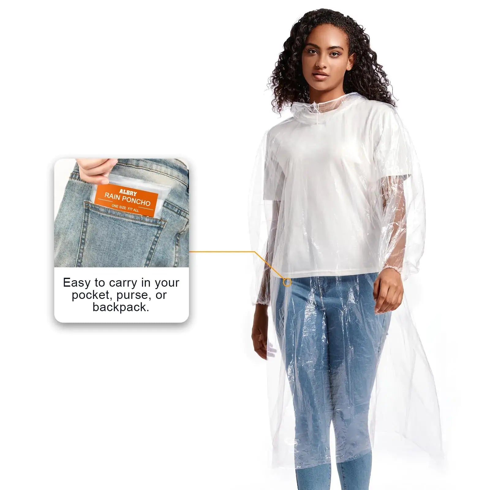 ALBRY Disposable Rain Ponchos  for Adults with Drawstring Hood - Emergency Rain Ponchos