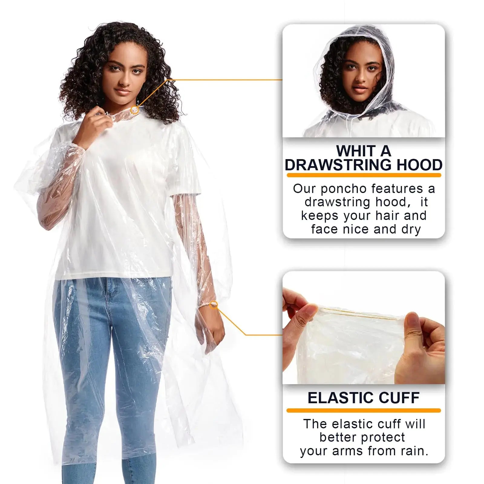 ALBRY Disposable Rain Ponchos  for Adults with Drawstring Hood - Emergency Rain Ponchos
