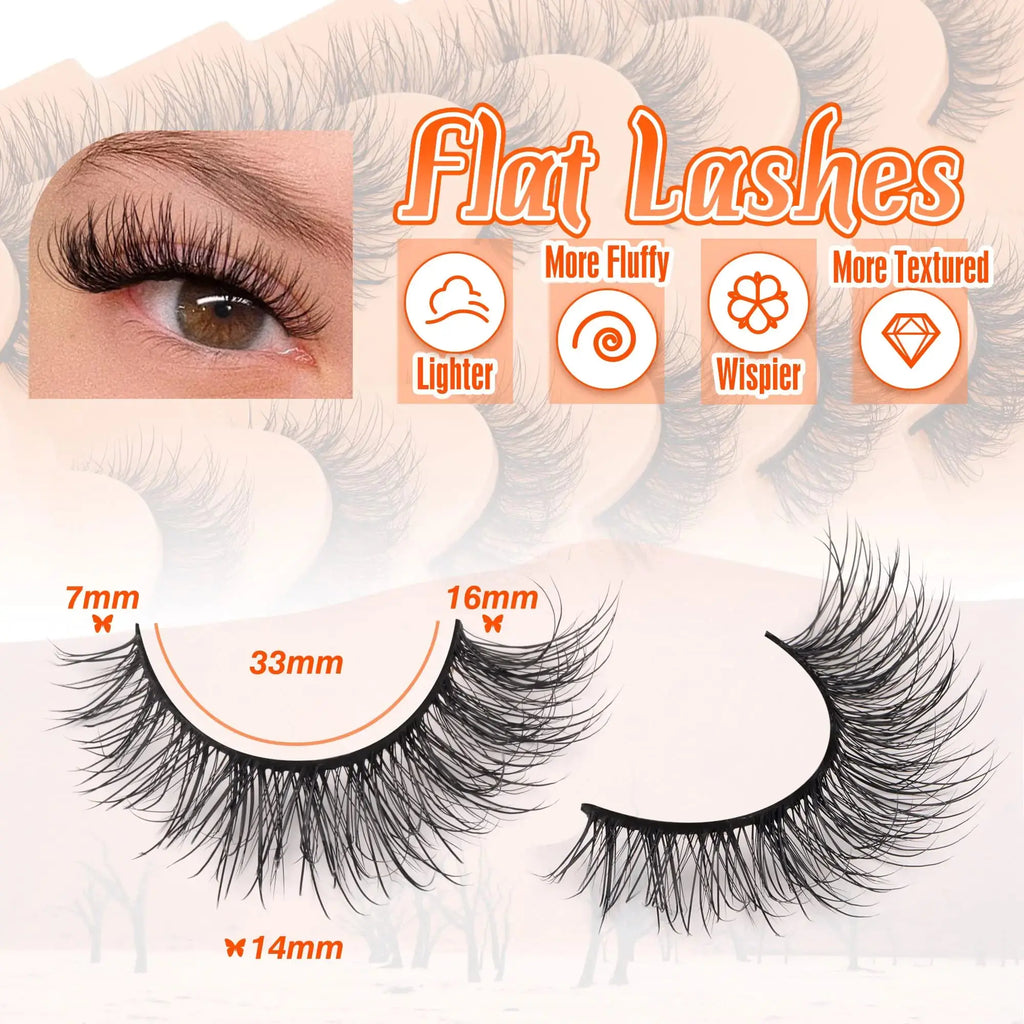 ALPHONSE 16MM Natural Wispy Flat Eyelashes – Fluffy Cat Eye Look