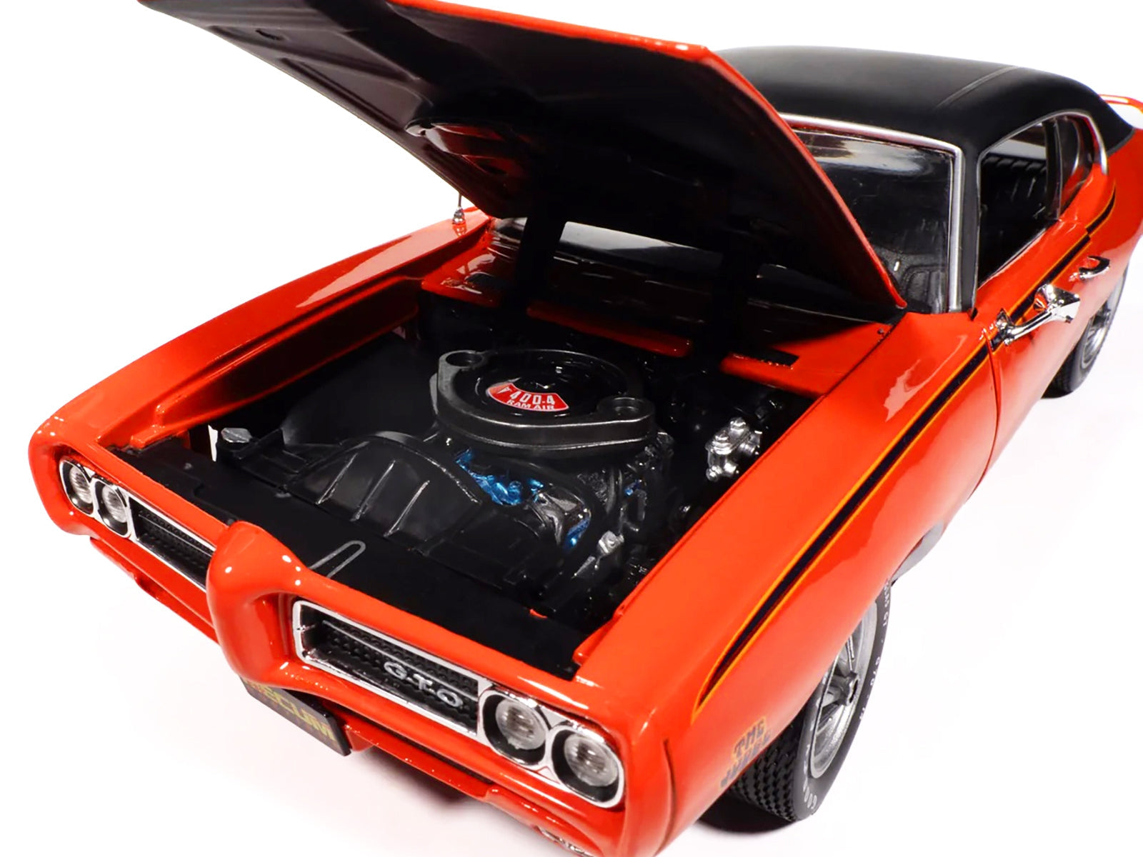 1969 Pontiac GTO Judge Carousel Red with Black Stripes and Black Vinyl Top "Mecum Auctions" "American Muscle" Series 1/18 Diecast Model Car by Auto World