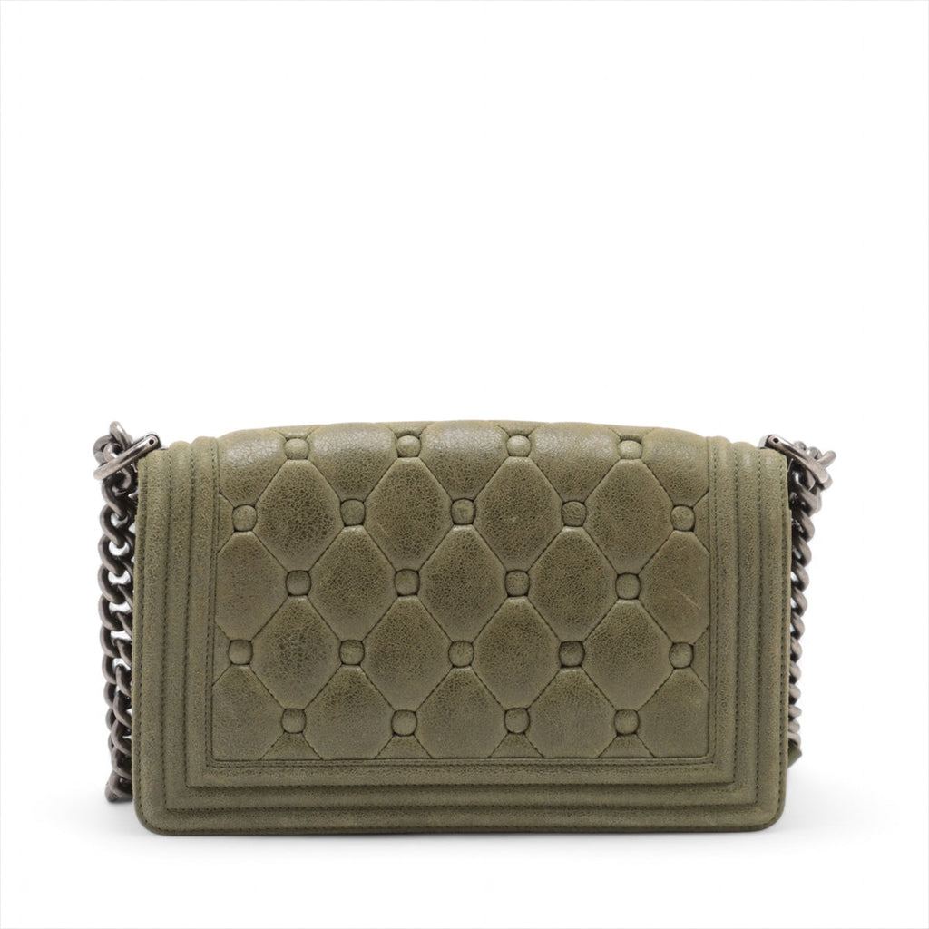 Chanel Celtic Boy 25 Flap Chesterfield Green Gunmetal Shoulder Bag #3745