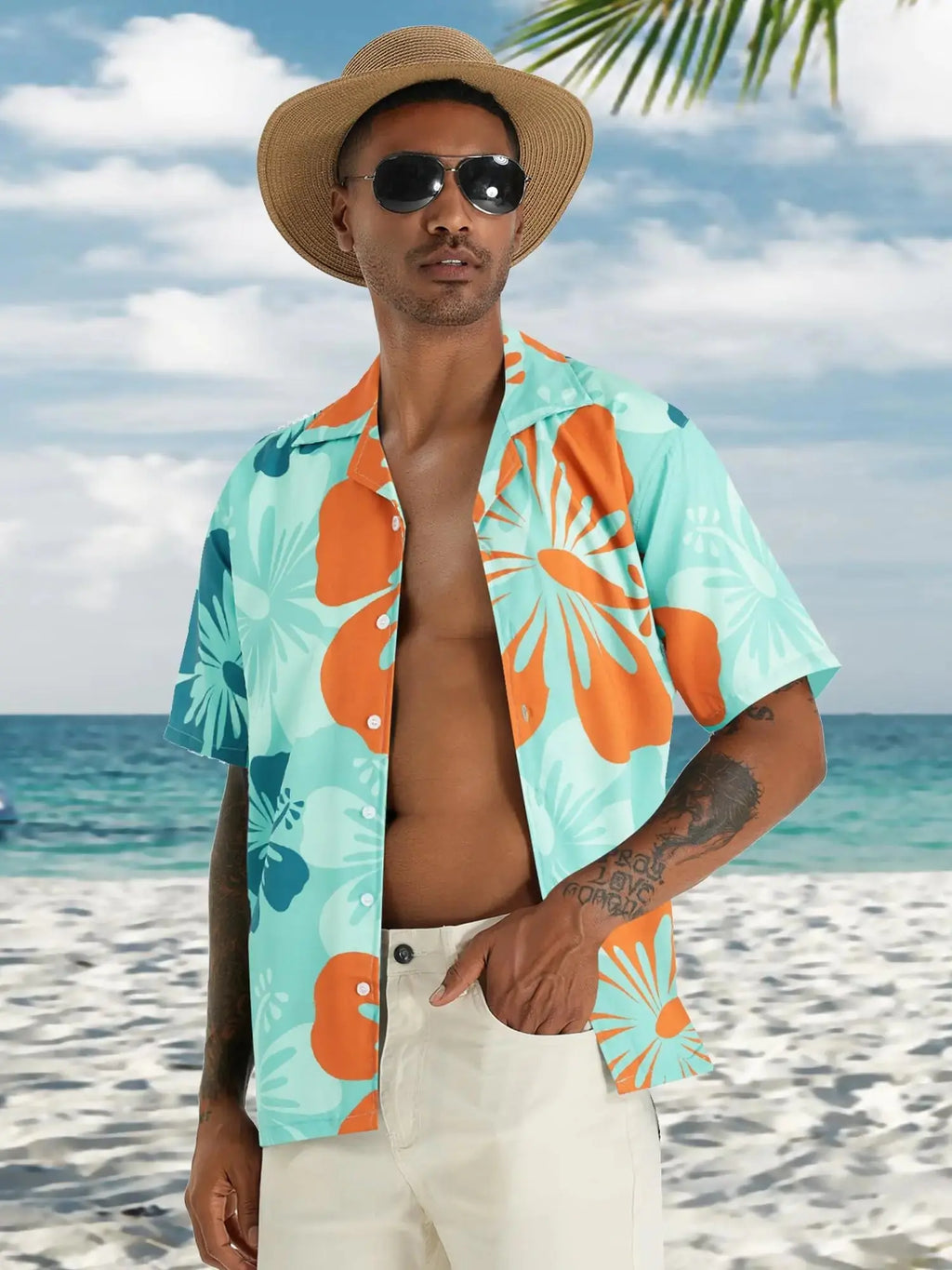 APTRO Men's Hawaiian Shirt Summer Beach Tropical Short Sleeve Button Down Shirt Hibiscus Green 2X