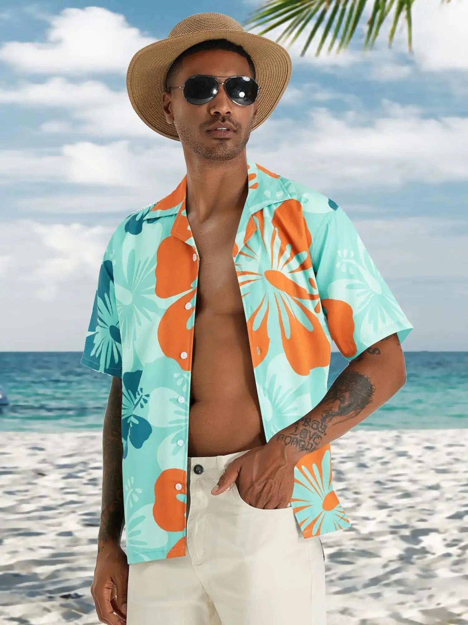 APTRO Men's Hawaiian Shirt Summer Beach Tropical Short Sleeve Button Down Shirt Hibiscus Green 2X
