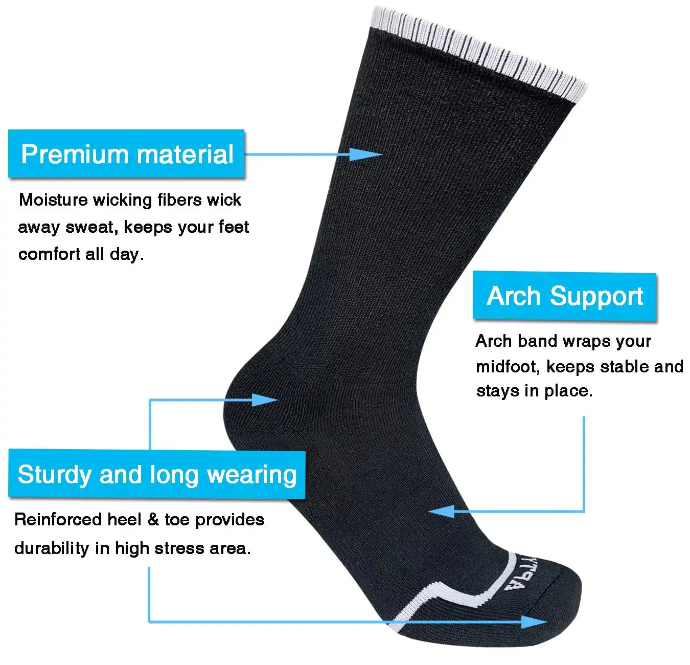 APTYID Men's Moisture Wicking Cushioned Crew Work Boot Socks